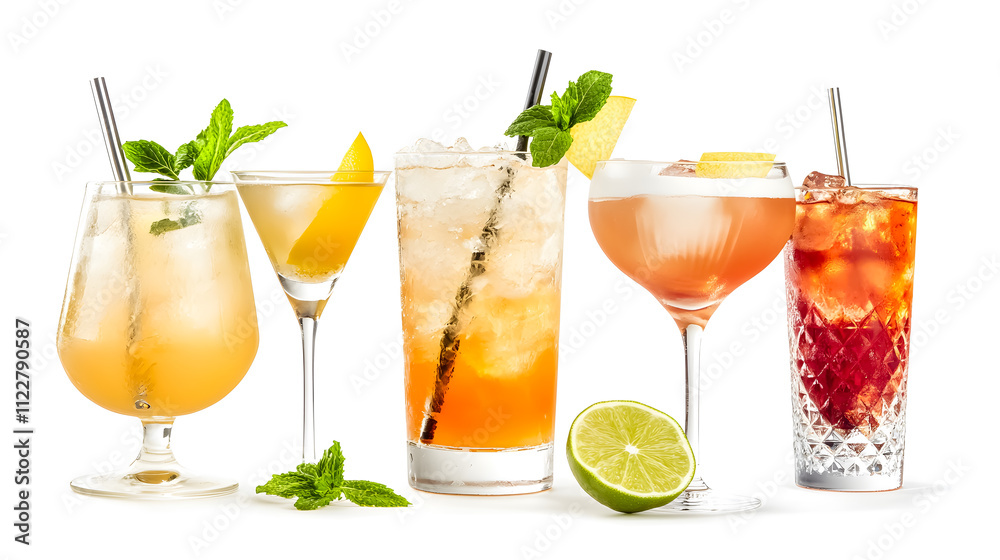 Fototapeta premium A variety of classic cocktails isolated on a white background.