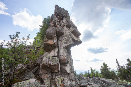 Weathering rocks on Mount Zelenaya. Sheregesh, Russia photo