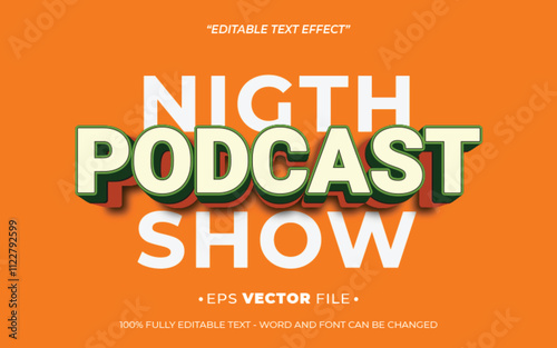 Night Podcast Show 3d text effect editable vector
