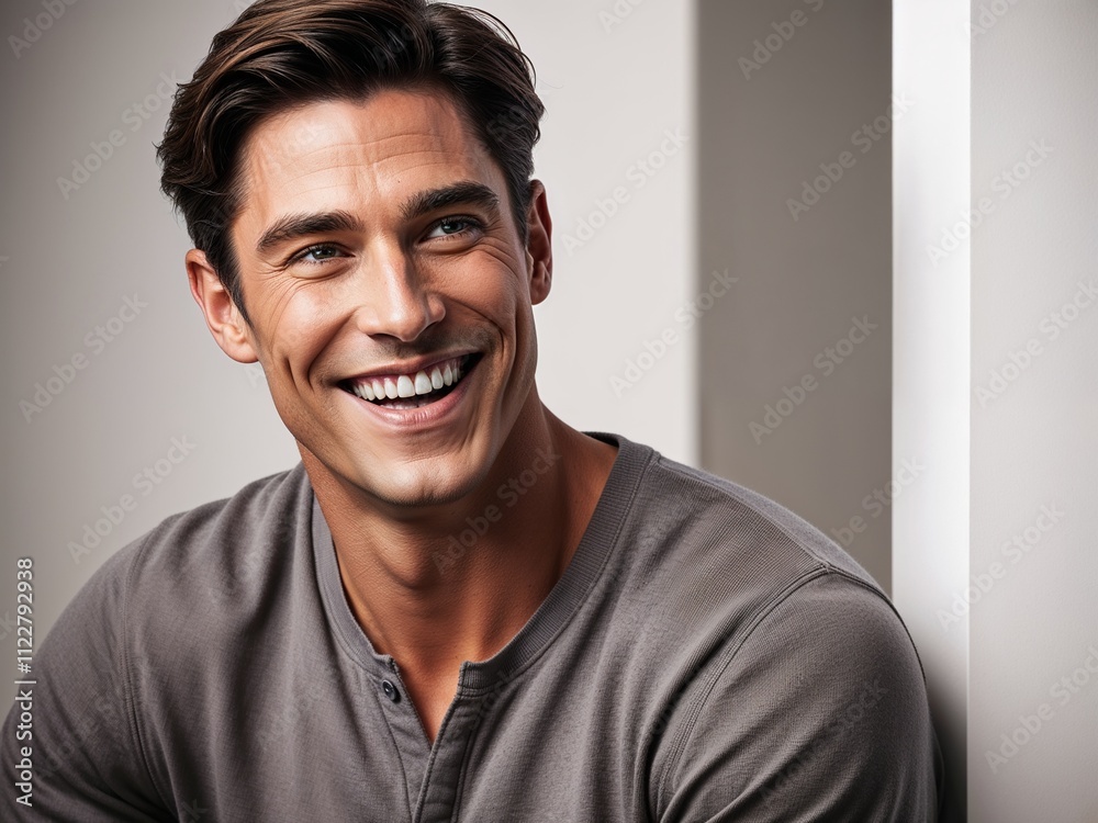 Fototapeta premium Handsome man smiling happily wearing casual clothes studio portrait