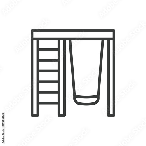 Children's swing, icon in line design. Children, swing, playground, fun, outdoor, kids, play on white background vector. Children's swing editable stroke icon