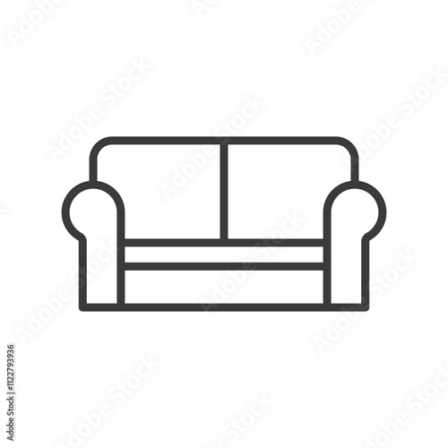 Sofa, icon in line design. Sofa, living room, furniture, couch, home, modern, design on white background vector. Sofa editable stroke icon