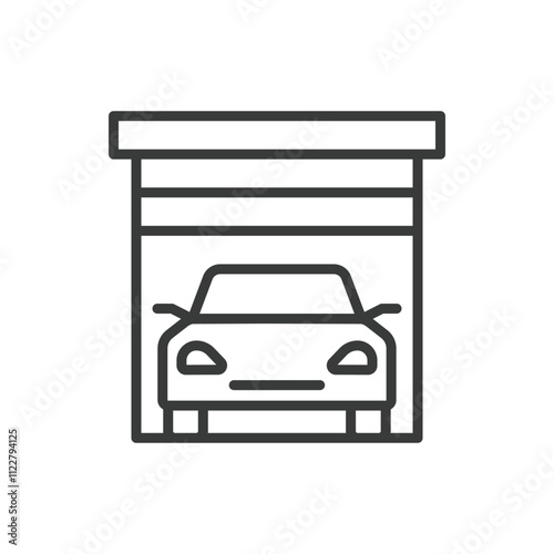 Garage for a car, icon in line design. Garage, car, vehicle, parking, space, home, building on white background vector. Garage for a car editable stroke icon