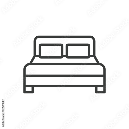 Double bed, icon in line design. Bed, double, bedroom, mattress, furniture, sleeping, cozy on white background vector. Double bed editable stroke icon