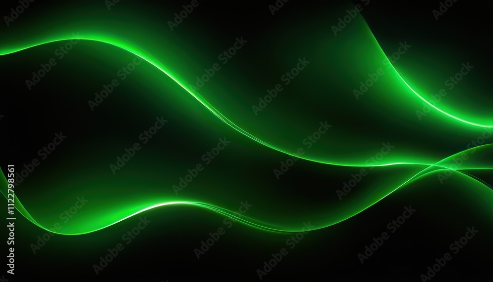 Obraz premium Deep neon green background with light waves black background. An abstract wave background with pulsating neon lines in shades of green and yellow, evoking a sense of energy and movement. 898
