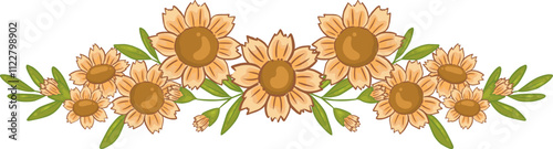 Yellow daisy flowers with leaves border for decoration on summer seasonal and nature concept.