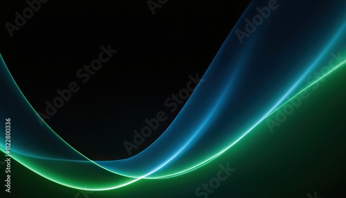 Bright blue and green neon waves futuristic wallpaper. Bright neon green and blue light arcs darting over a dark background, creating a lively and futuristic visual effect 343