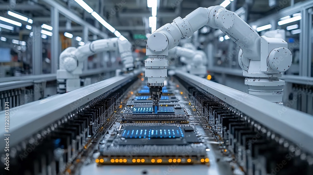 Fototapeta premium Robots Working in High-Definition Assembly Line