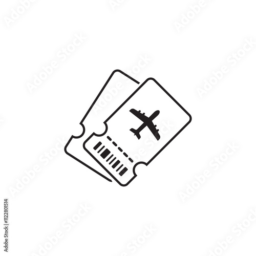 Plane ticket icon with two tickets and flight symbol for air travel or boarding passes