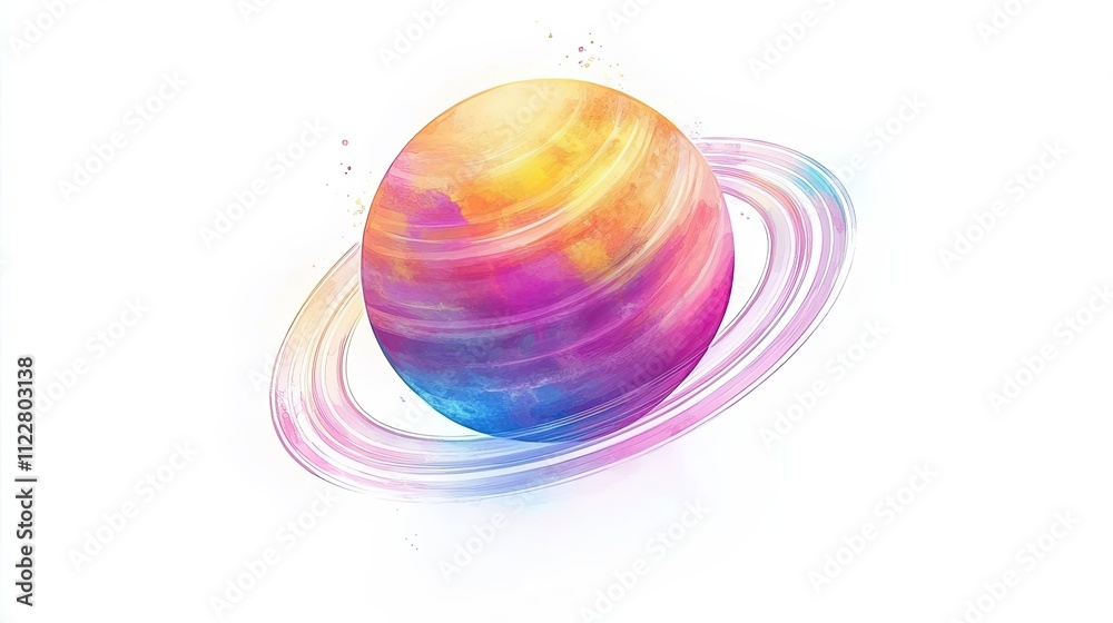 © Hungarian - Watercolor Planet with Colorful Rings in Space