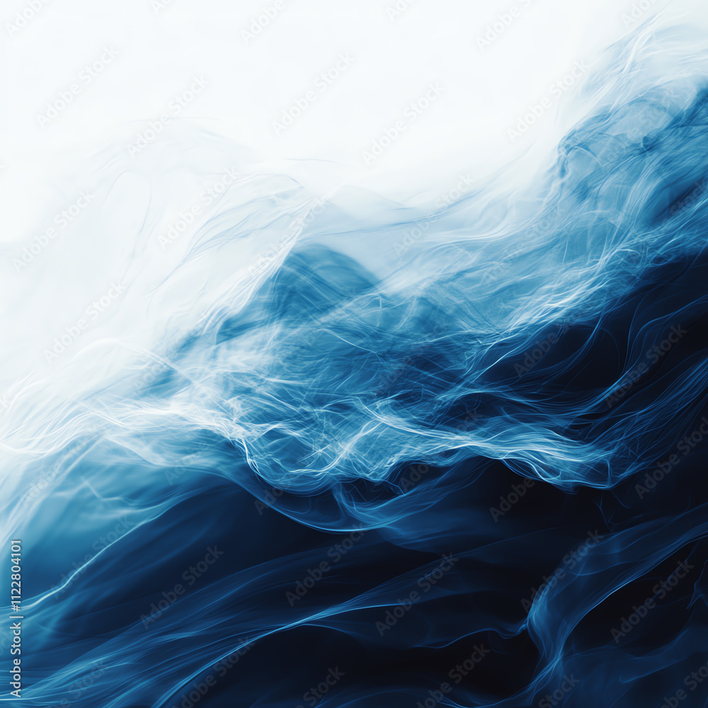 Fototapeta premium Abstract blue smoke wave pattern in motion, representing tranquility and fluidity.