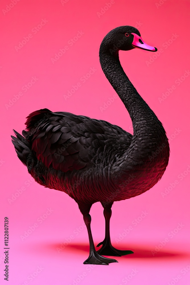 Obraz premium A black swan full body magenta background