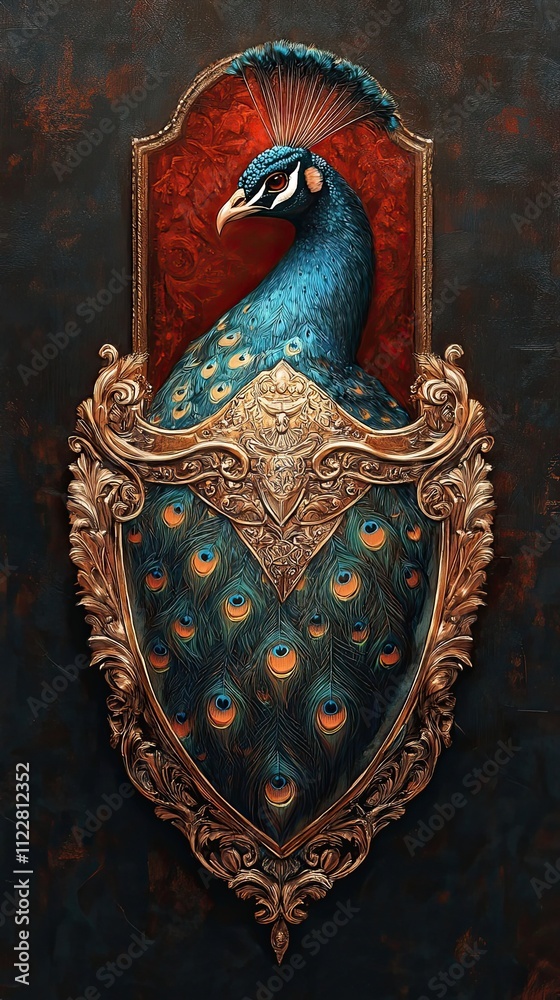 Fototapeta premium Regal Peacock in Ornate Gilded Frame