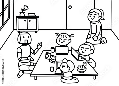 Children study with robot.