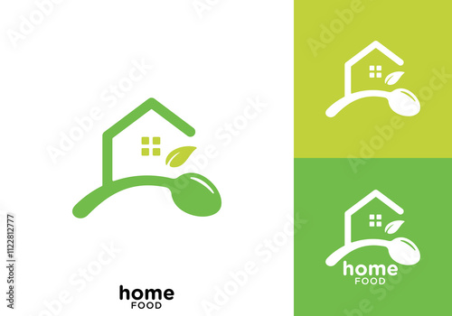 nature spoon home logo design. restaurant food house symbol icon vector