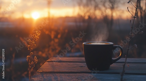 Serene Sunrise with Coffee in Nature's Embrace