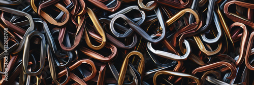 A seamless background pattern composed of intricately woven paperclips, creating a metallic and industrial texture.