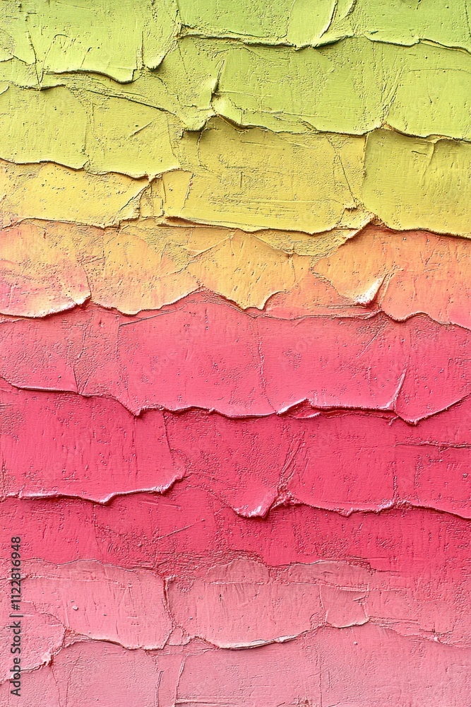 Obraz premium Abstract textured painting with gradient colors from yellow to pink.