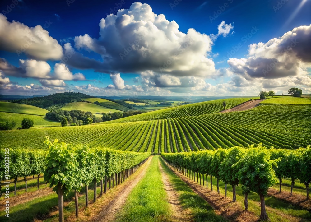custom made wallpaper toronto digitalCaptivating Tilt-Shift Vineyard Landscape in Summer with Lush Green Grapevines, Rolling Hills, and Vibrant Blue Sky for Stunning Visual Appeal and Serene Atmosphere