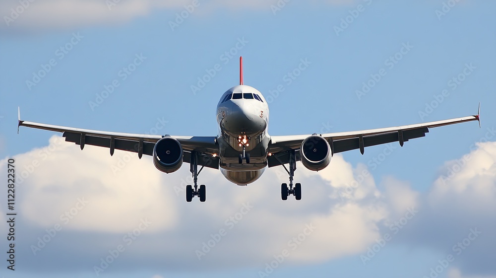 Fototapeta premium Passenger Airplane Front View Midair During Daytime Flight : Generative AI