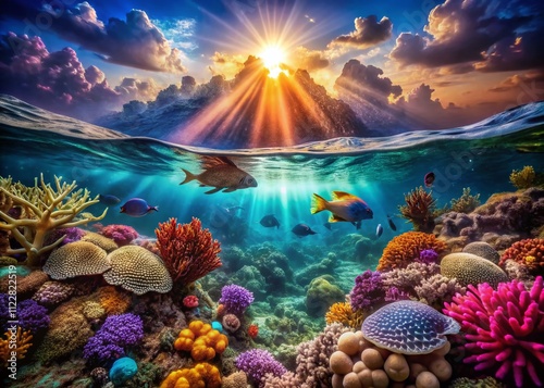 Captivating Underwater Scene Featuring a Stunning Astrospartus in Its Natural Habitat During a Dive, Showcasing Vibrant Colors and Intricate Details of Marine Life photo