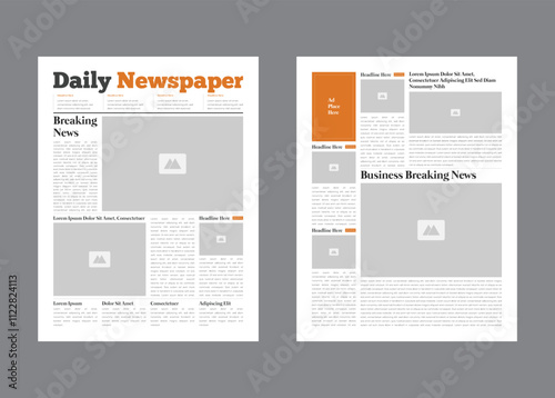 Daily newspaper design template. Graphical layout newspaper template or daily magazine with text and picture placeholder