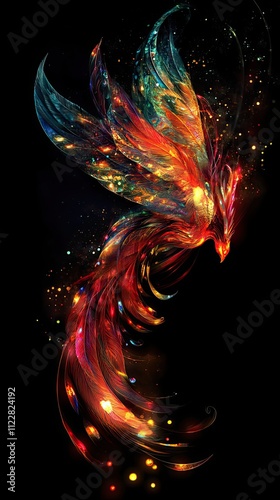 Fiery Phoenix Bird Illuminated In Vivid Colors