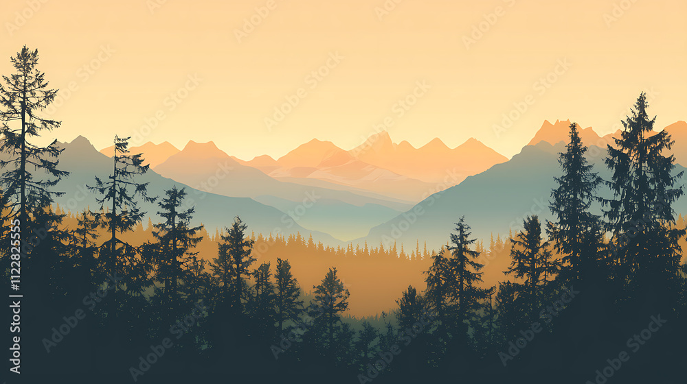 Obraz premium A mountain range with a beautiful orange and yellow sky