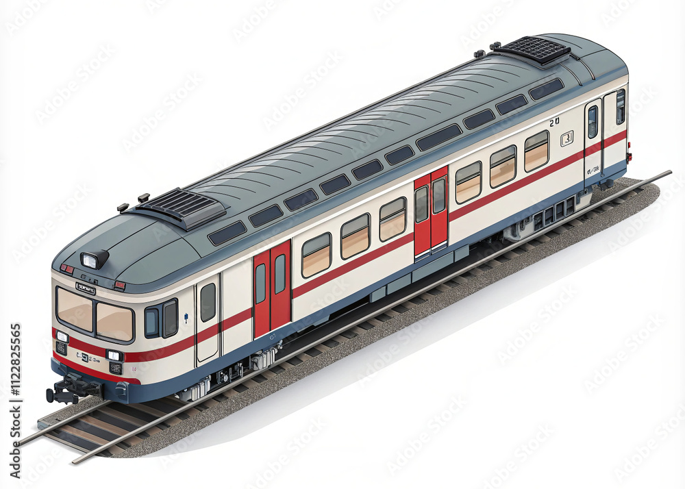 Fototapeta premium Modern Passenger Train on Tracks Illustration 