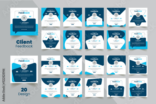 Customer feedback testimonial social media post web banner template Bundle. Customer feedback review or testimonial social media post design
