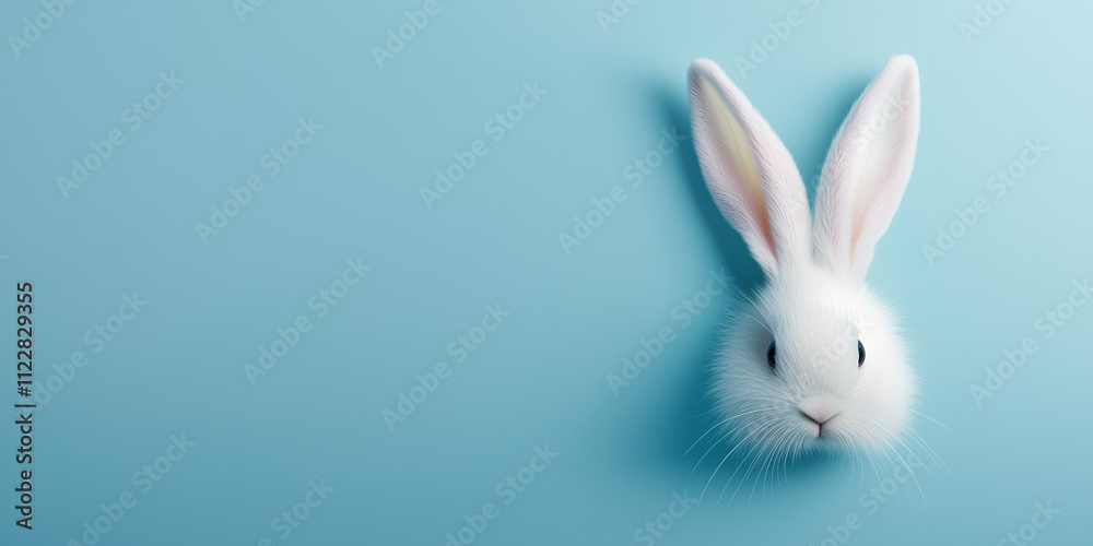 Obraz premium Adorable White Bunny Isolated Against a Soft Blue Background, copy space