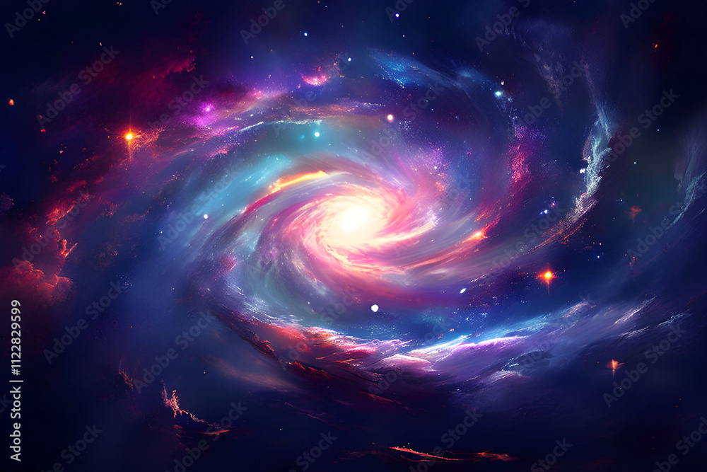 Vivid cosmic galaxy with bright swirling light and vibrant nebula, depicting the beauty of deep space and celestial wonders.