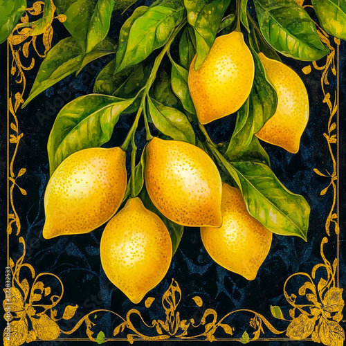 Festive card with fresh lemons for Sukkot photo