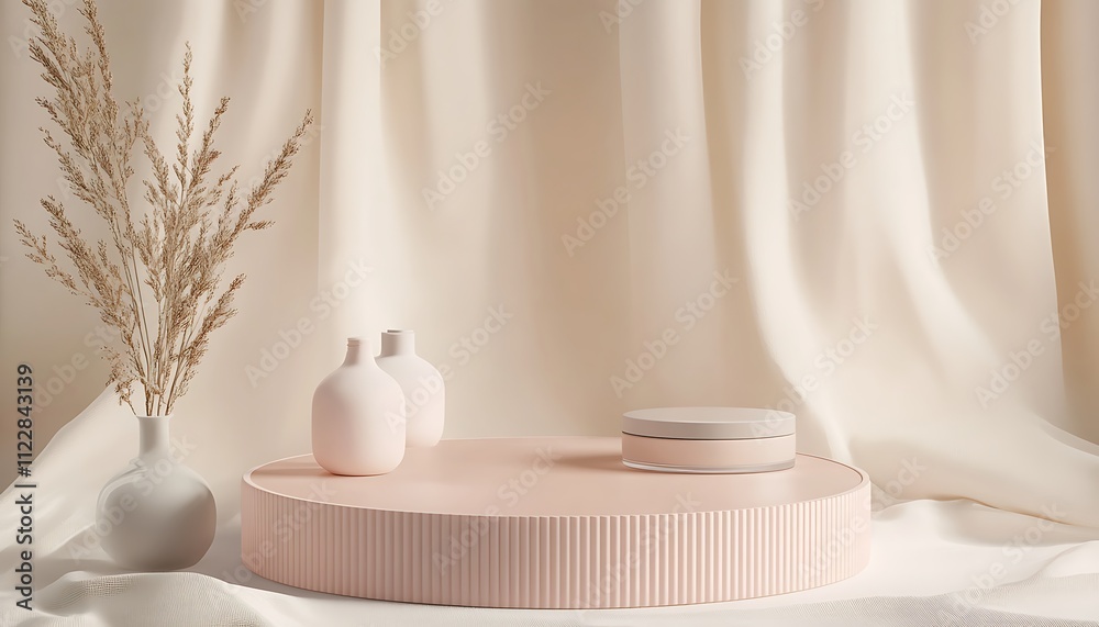 Elegant Pink Minimalist Product Display with Dried Flowers Elegant Pink Minimalist Product Display with Dried Flowers