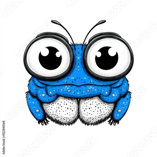 Adorable Blue Cartoon Frog with Big Eyes - Cute Amphibian Character Illustration photo