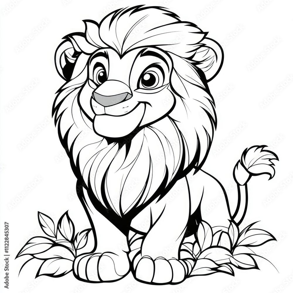Obraz premium Adorable Cartoon Lion Cub Coloring Page Illustration