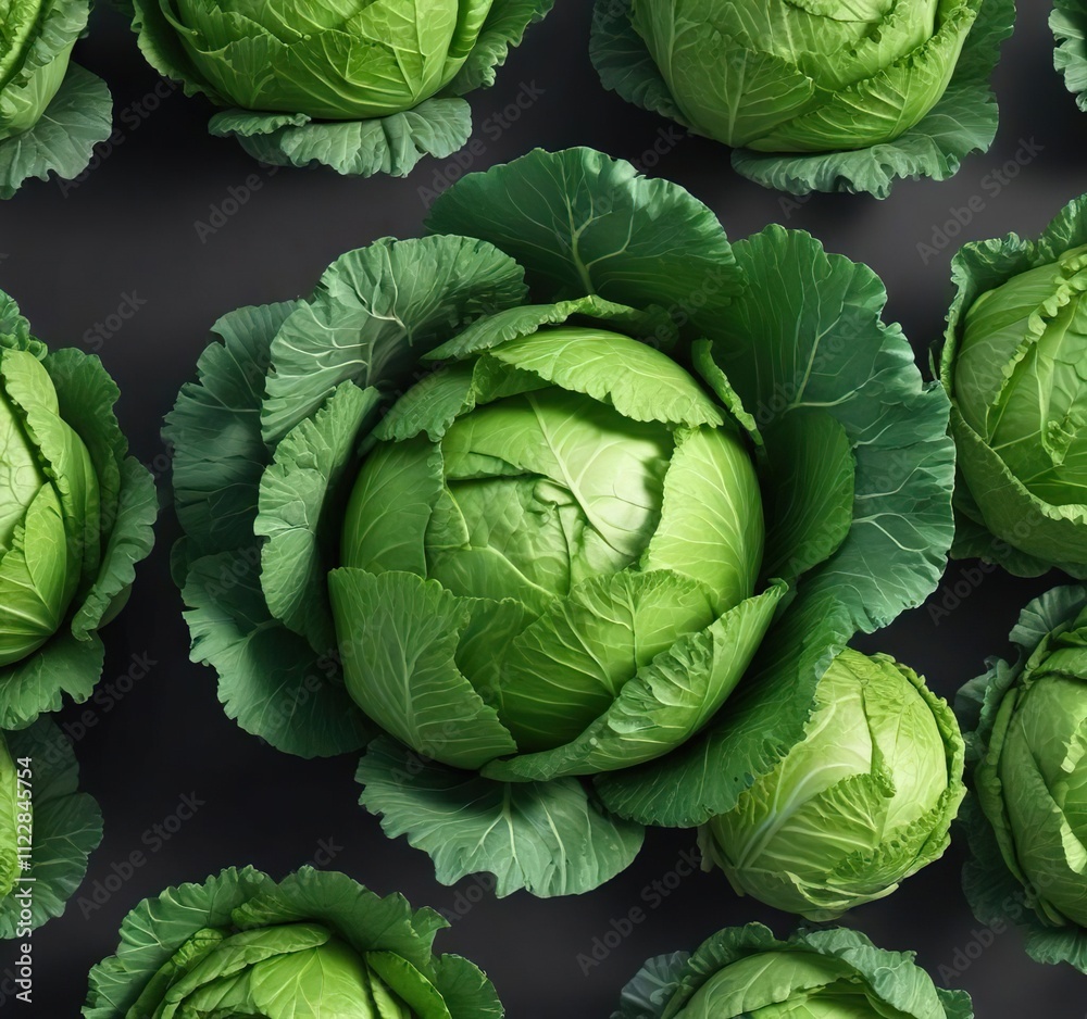 Fototapeta premium Halfed, rounded, green cabbage head with a pointed stem , food product, salad ingredient