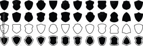 Shield icon. Protect shield vector. Safety and protection icon for design elements. Basic shield empty outline icons. Heraldic shield, Black knight award, protection linear sign vector illustration