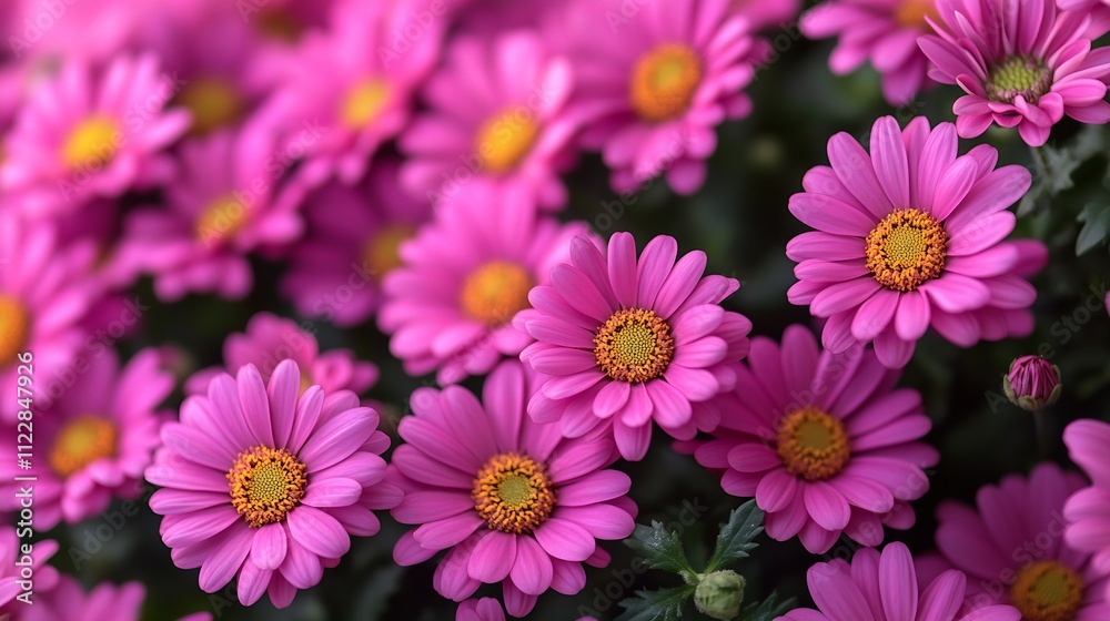 Fototapeta premium Vivid Pink Daisies in Full Bloom Highlighting Their Lush Floral Arrangement : Generative AI