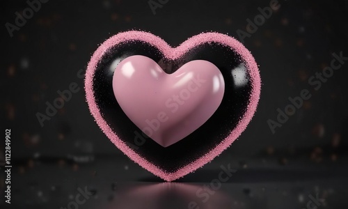 Soft pink heart shape against a dark and glossy black background with glitter effect , #abstractbackground, #pinkheart, #decorativeeffect photo