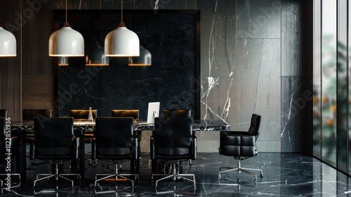 Conference room background with a combination of luxurious and modern black marble.