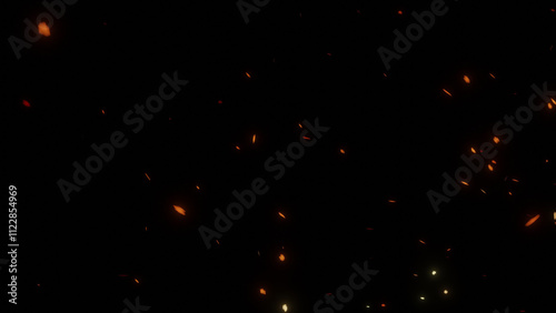isolated of flying fire spark particles on black background