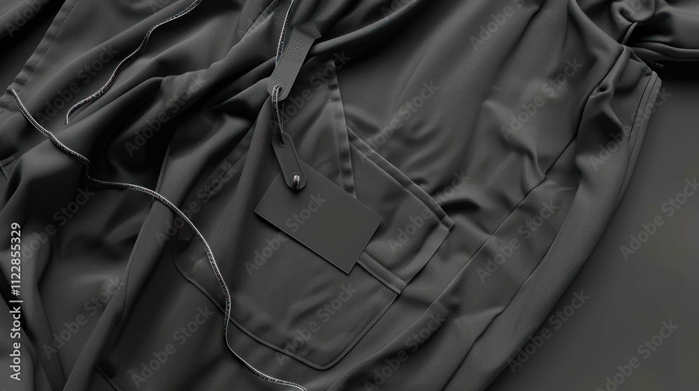 Obraz premium pants and shirt label mockup display background, new clothing label with black concept.