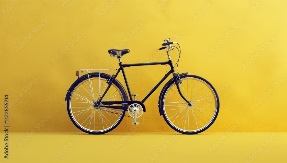 Fototapeta premium Black Bicycle Against a Yellow Wall