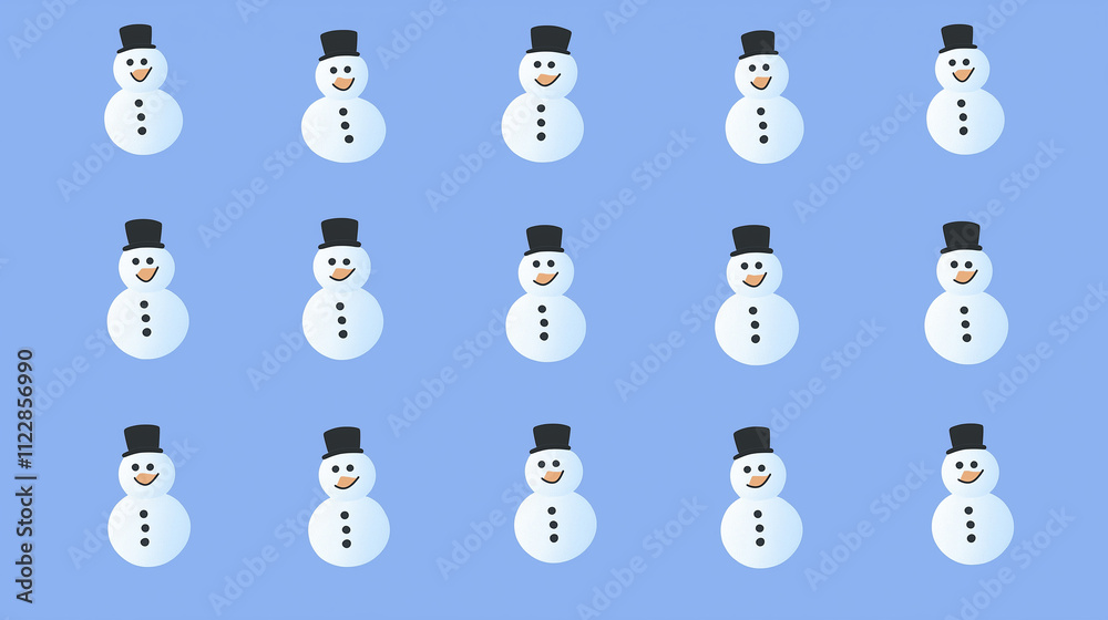 Obraz premium Pattern of snowman illustrations on blue background