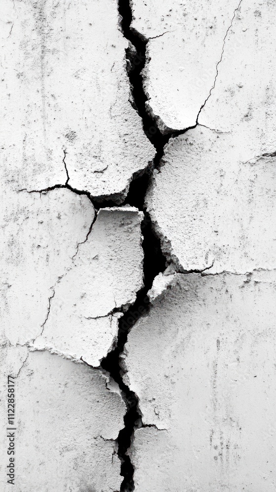 Obraz premium A close-up of a cracked white wall, showcasing texture and structural wear.