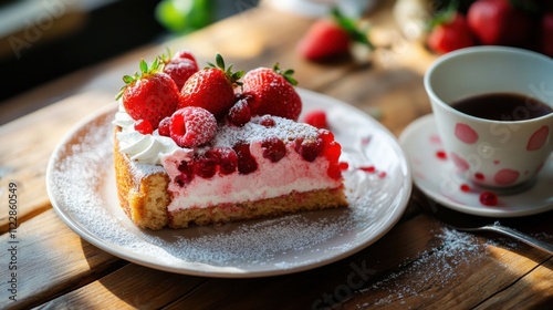 Wallpaper Mural Strawberry cake served with coffee in a cozy setting Torontodigital.ca