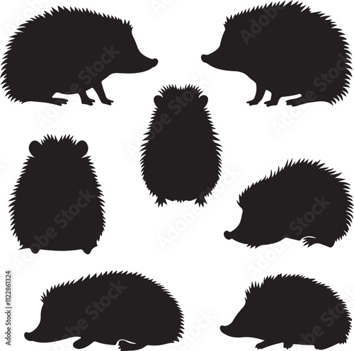 set of hedgehog silhouettes