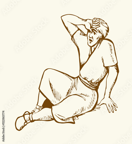Vector drawing. Man fall on the ground