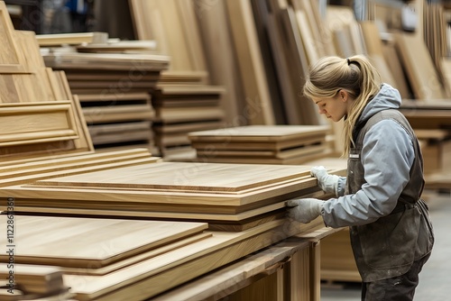 Female furniture assembler in factory